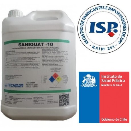 Amonio Cuaternario Saniquat 10 con registro ISP D-670/16Amonio Cuaternario Saniquat 10 con registro ISP D-670/16 SOLARCLEAN -...
